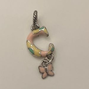 Brighton letter C charm in Pink and Yellow with a dangling Pink 🦋 Butterfly